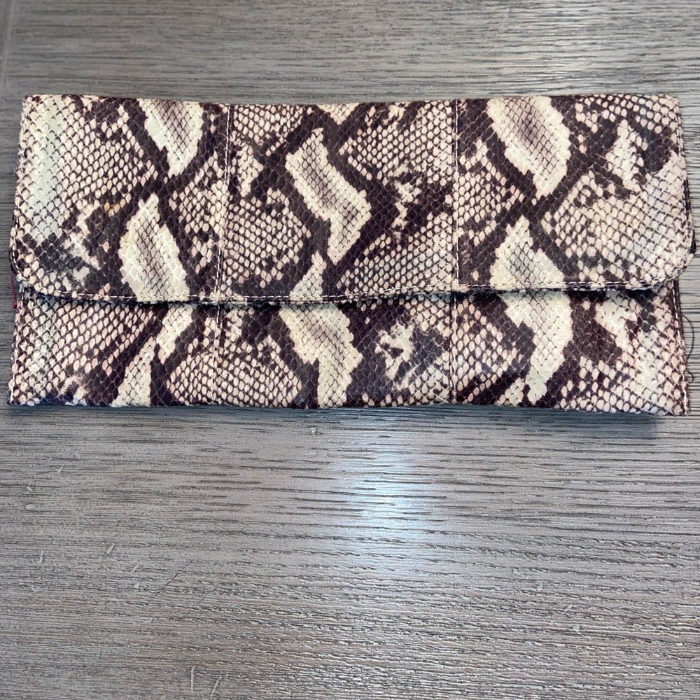 Faux Snakeskin Leather Rectangular Flap Over Clut… - image 1
